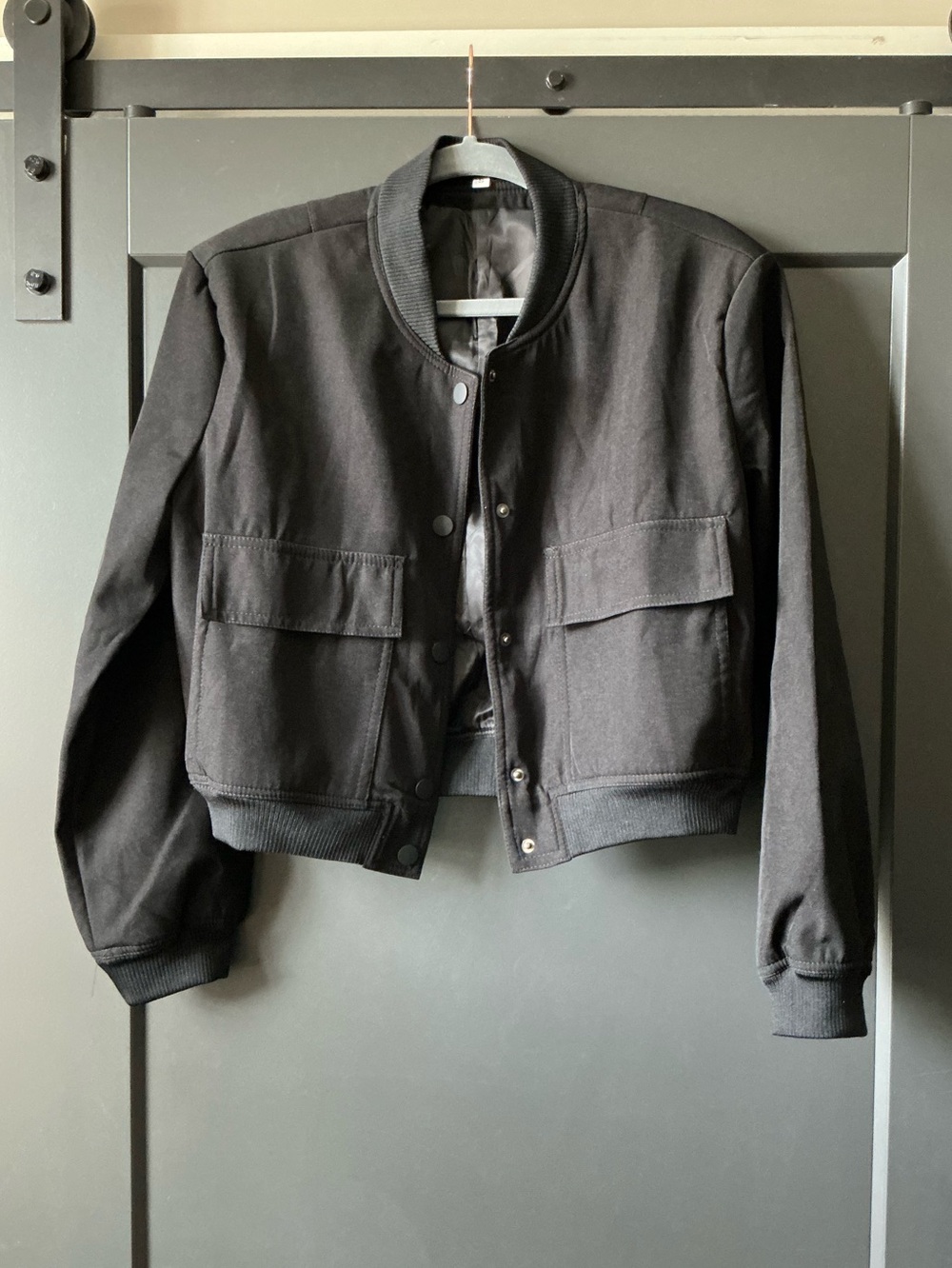 Women's Black Cropped Bomber Jacket - Classic Pocket Detail